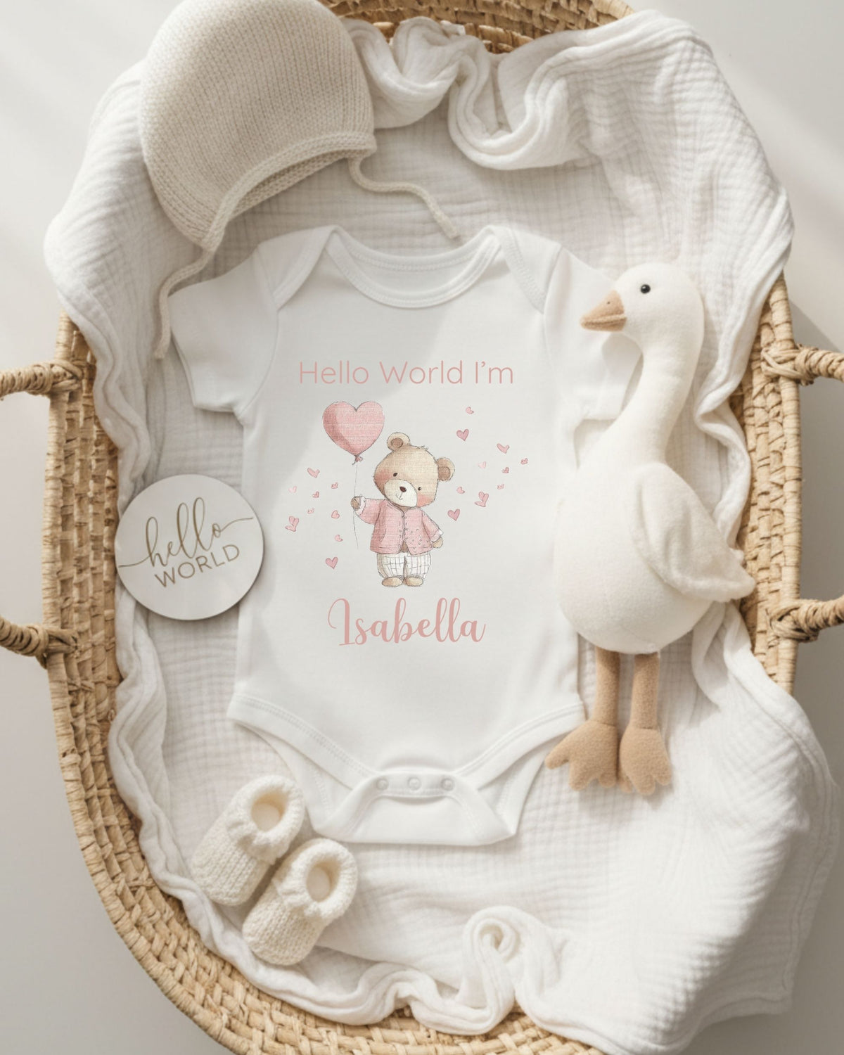 Personalised Heart Balloon Bear Baby Outfit