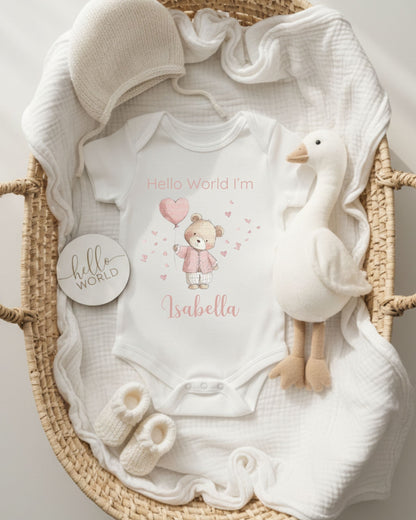 Personalised Heart Balloon Bear Baby Outfit