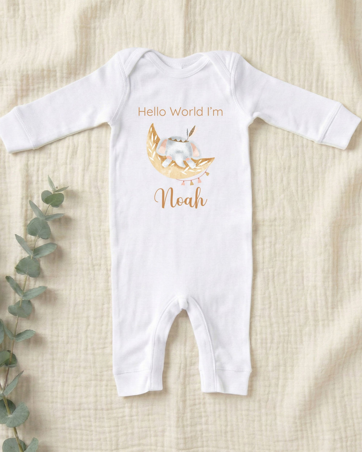 Personalised Moonlight Elephant Baby Outfit