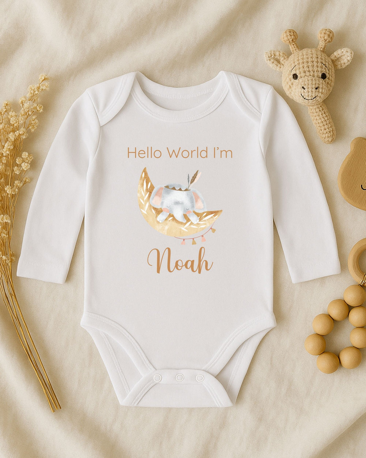 Personalised Moonlight Elephant Baby Outfit
