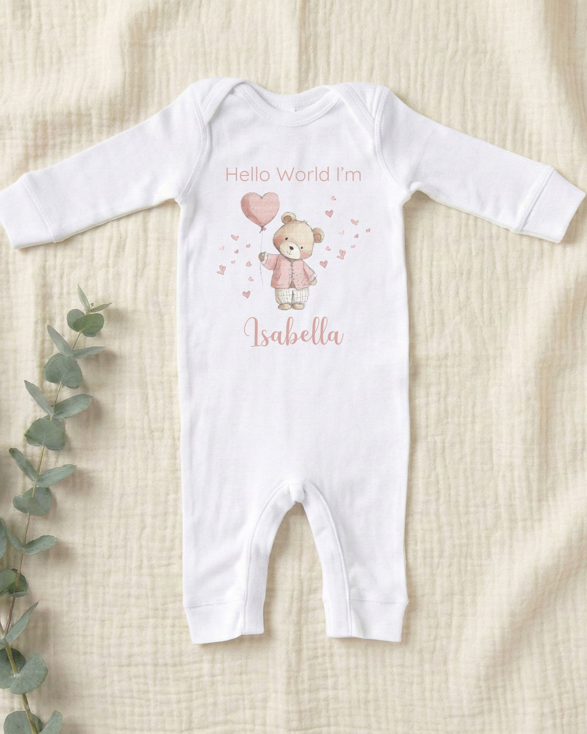 Personalised Heart Balloon Bear Baby Outfit