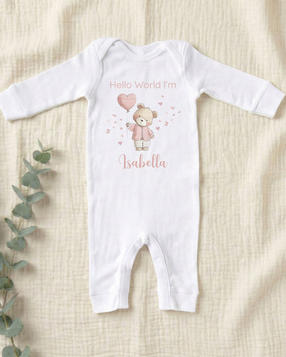 Personalised Heart Balloon Bear Baby Outfit