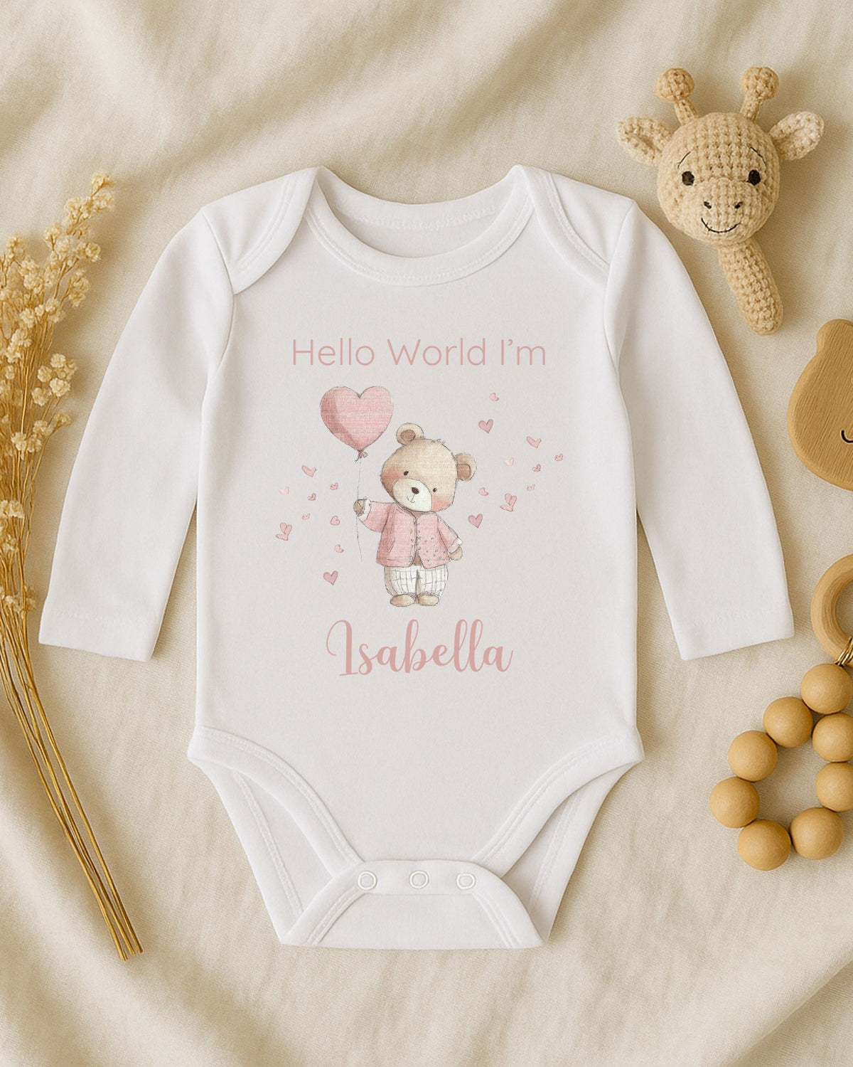 Personalised Heart Balloon Bear Baby Outfit