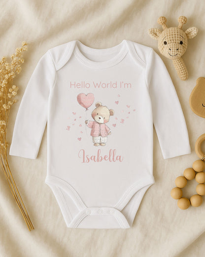 Personalised Heart Balloon Bear Baby Outfit