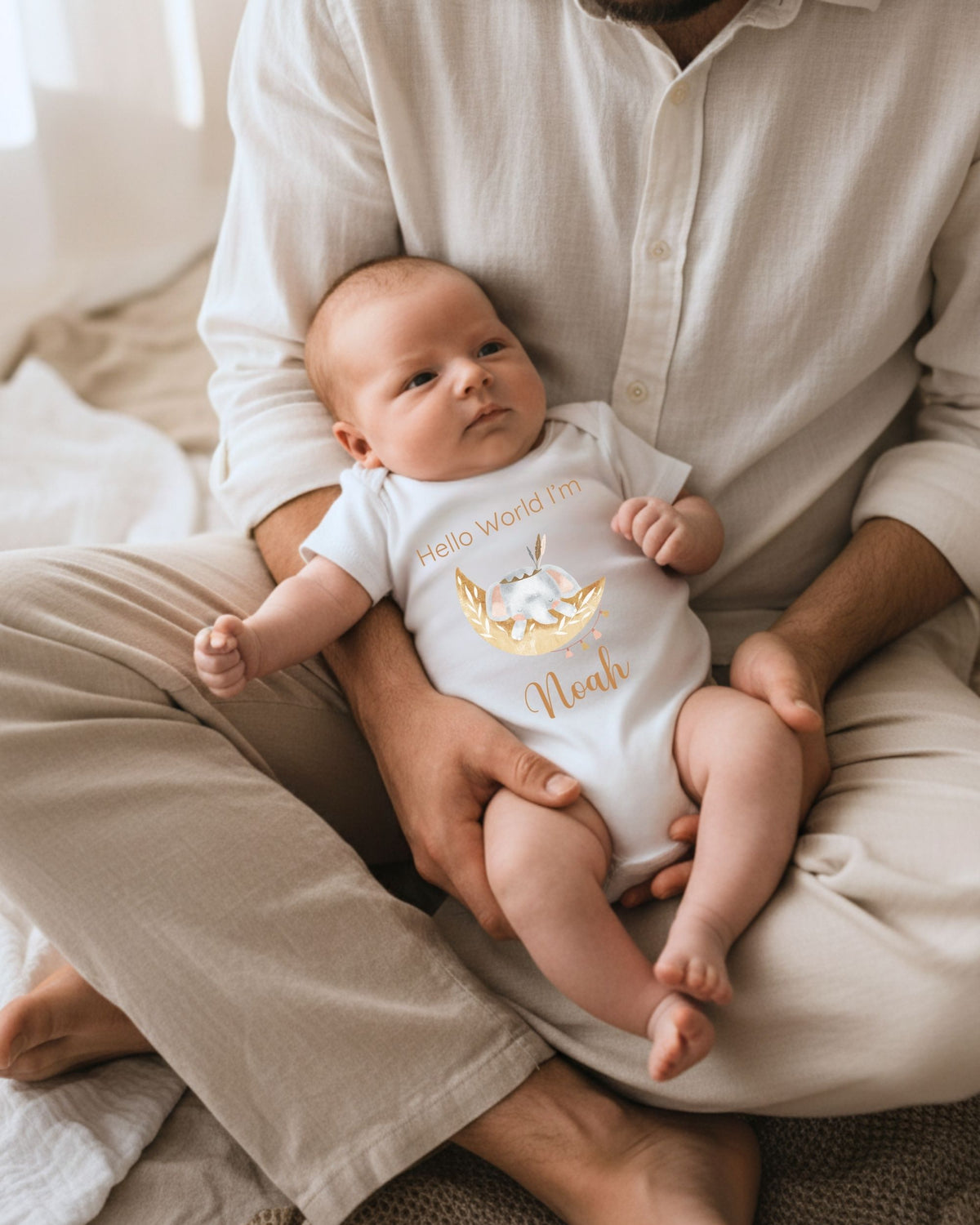 Personalised Moonlight Elephant Baby Outfit